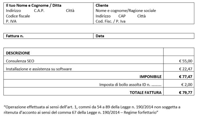 esempio dicitura fattura